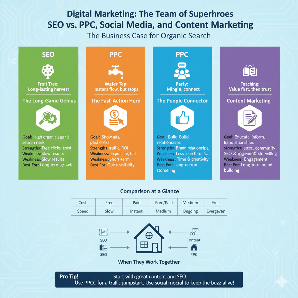 SEO vs. PPC, Social Media, and Content Marketing: The Business Case for Organic Search